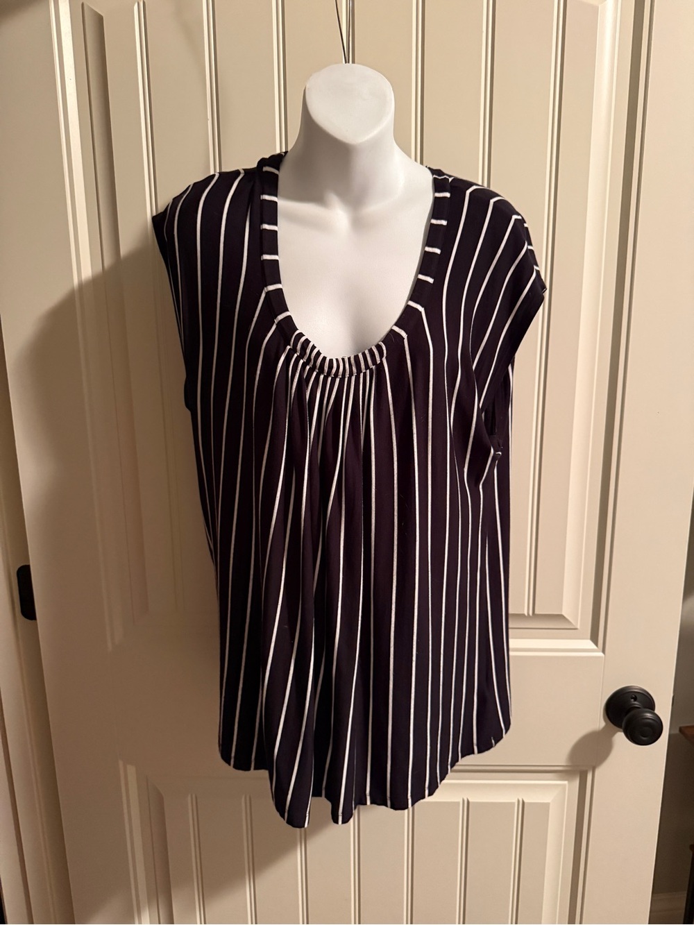 Michael Kors black and White Vertical Stripe Scoop Neck Tank